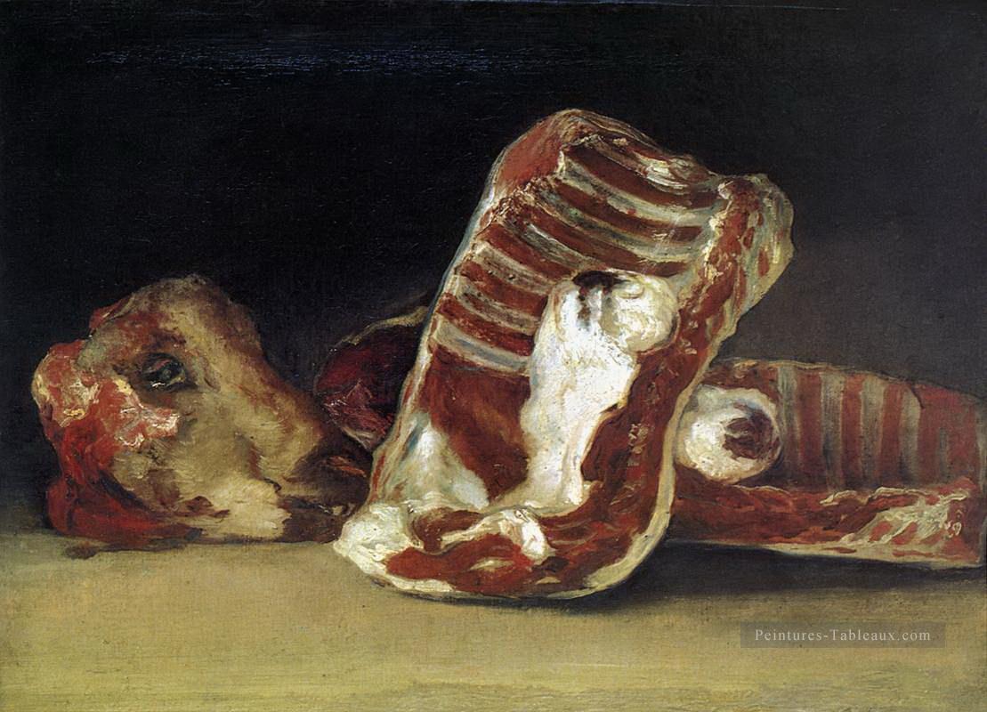 Nature morte de côtelettes de moutons et chef The Butcher conter Francisco de Goya Peintures à l'huile